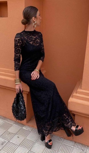 Black Δαντέλα Maxi Φόρεμα