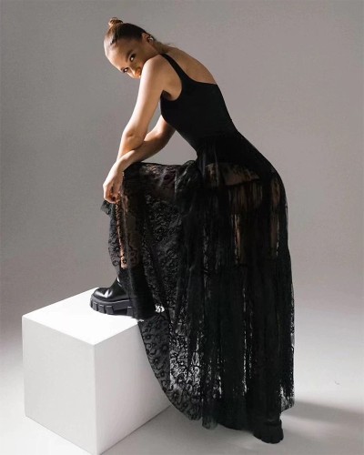Αμάνικο Lace Maxi Φόρεμα