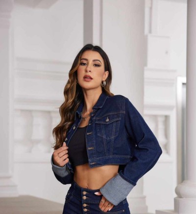 Dark Blue Crop Τζάκετ