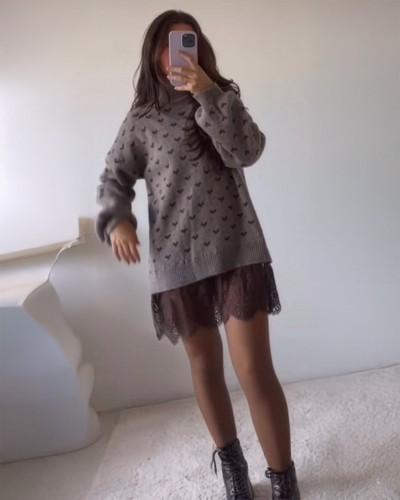 Heart Sweater Lace End Φόρεμα