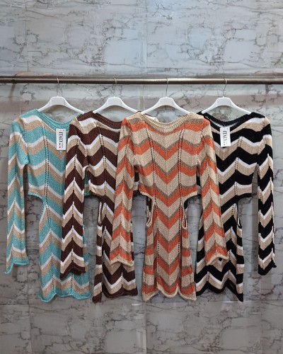 Lurex Mini Μακρυμάνικο Cut Φόρεμα