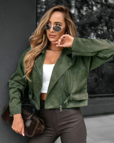Suede Crop Jacket Με Γιακά