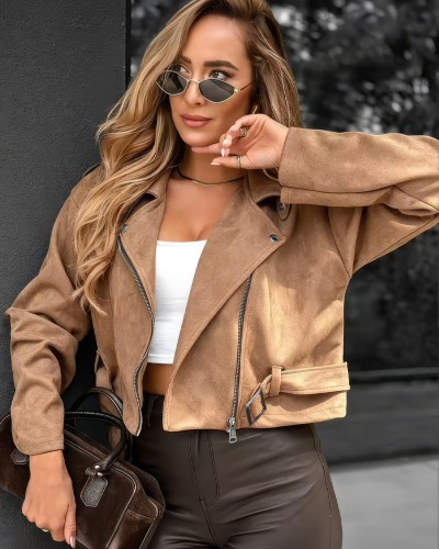 Suede Crop Jacket Με Γιακά