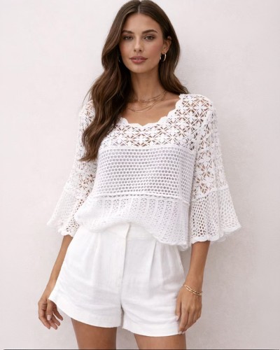 White Knit Κοντομάνικο