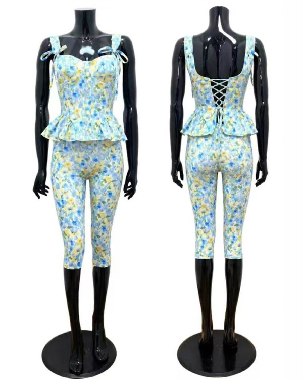 Floral Midi Kolan Crop Σετ