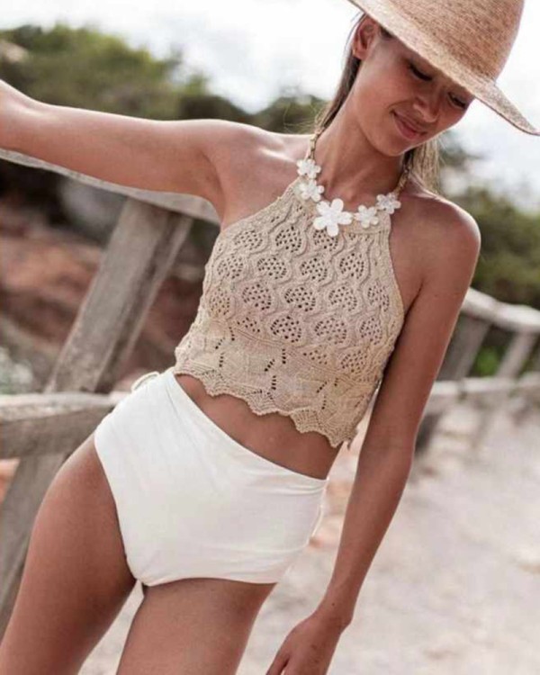 Gold Lurex Δαντέλα Crop