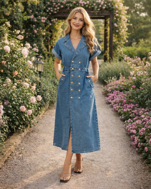 Τζιν Buttons Maxi Φόρεμα