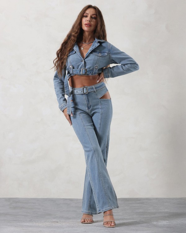 Jean Σετ Crop Cut Τζακετ