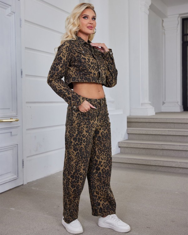 Leo Crop Σετ Τζακετ Baggy Τζιν