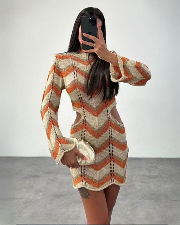 Lurex Mini Μακρυμάνικο Cut Φόρεμα