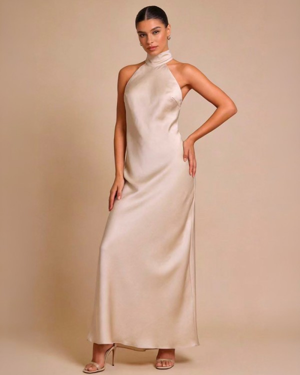 Saten Maxi Coker Φόρεμα