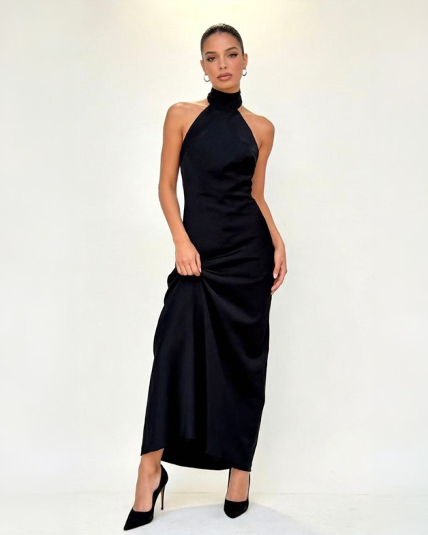 Saten Maxi Coker Φόρεμα