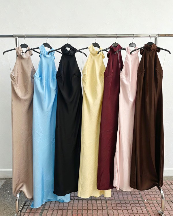 Saten Maxi Coker Φόρεμα