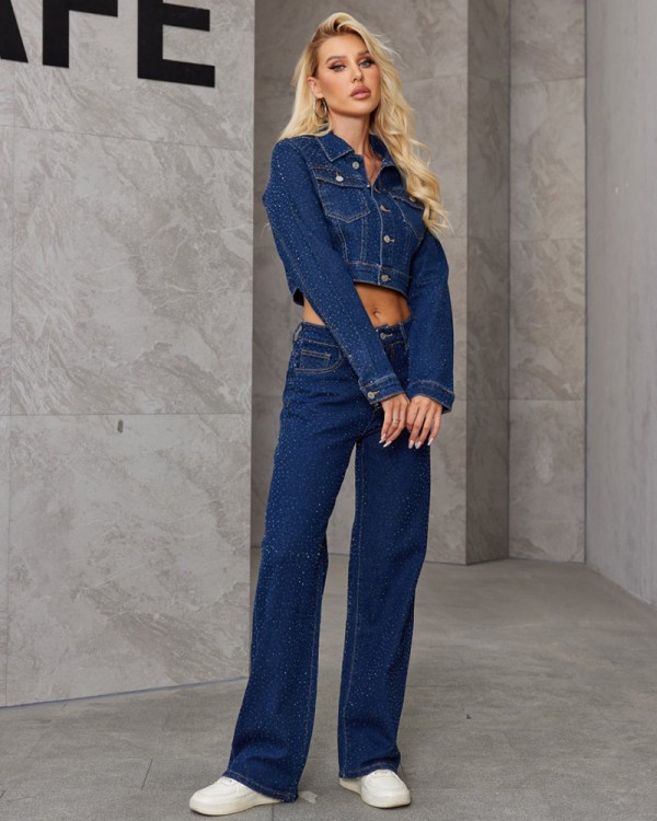 Strass Jean Σετ Jacket Με Τζιν